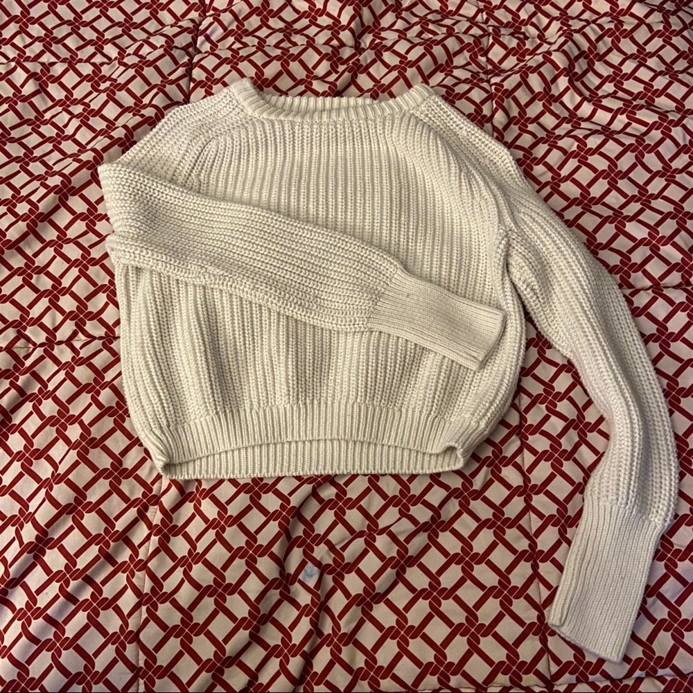 Cream Crewneck Rib-Knit Sweater